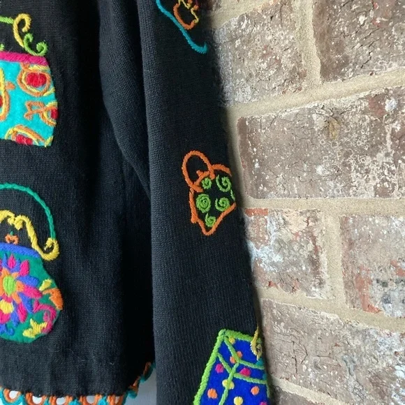 Vintage 1994 Michael Simon multi color crochet patch sweater Size S Purses - Picture 9 of 16